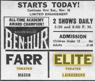 Elite Theatre - Ad Nov 23 1961